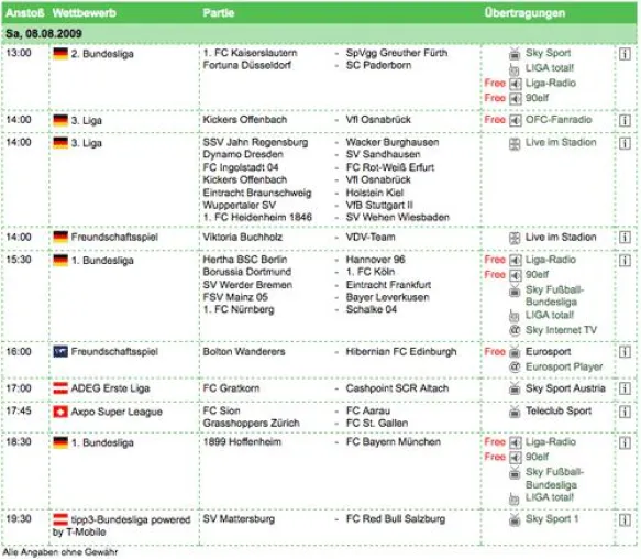 Überblick zum Bundesliga-Start - Der Programmführer für Live-Fußball Bild: Überblick zum Bundesliga-Start - Der Programmführer für Live-Fußball