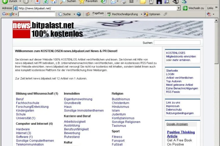 Bild: news.bitpalast.net erreicht in nur drei Monaten Google PageRank 4