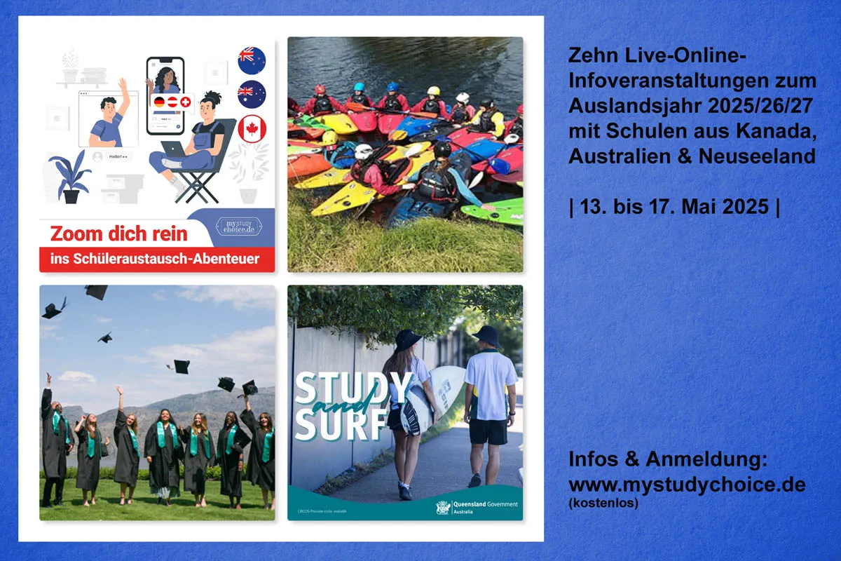 Nachfrage fürs Auslandsjahr in Kanda & Down Under steigt: Online-Infoveranstaltungen 13.-17.5.25  (© MyStudyChoice)