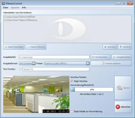 Bild: PStreamConvert: Konvertierung von Backups in ein Standard-Videoformat