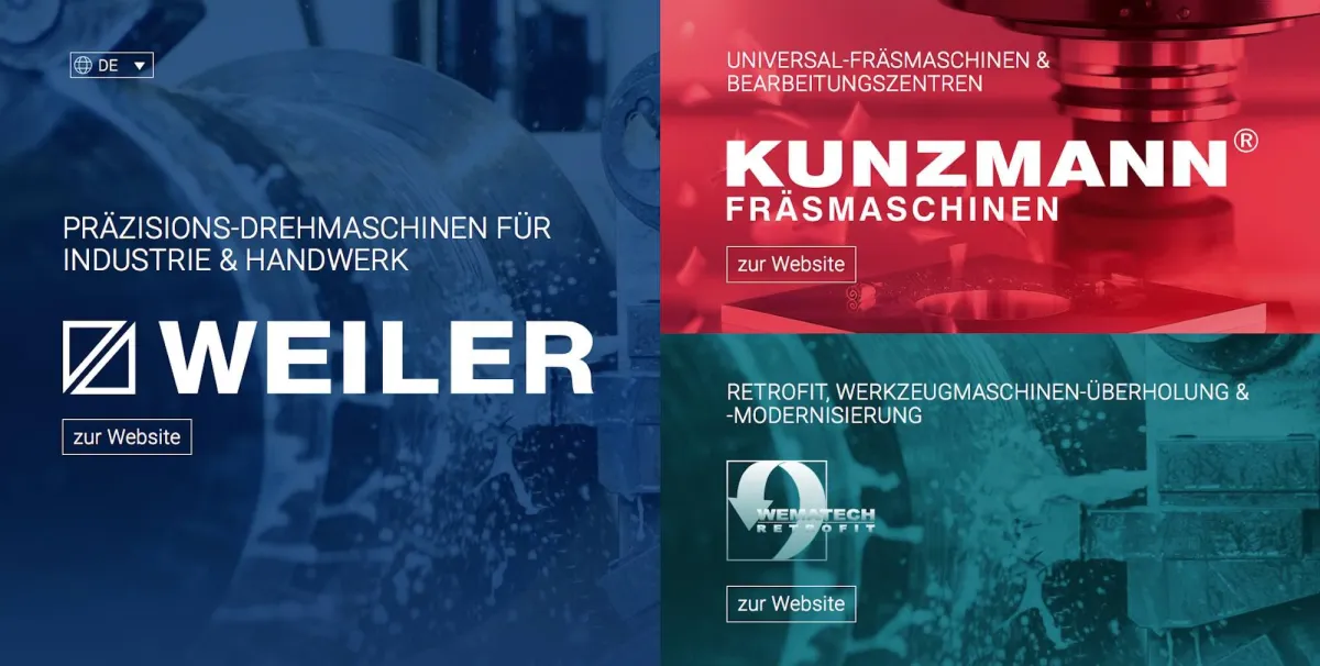 Die neue gemeinsame Startseite der Partnerunternehmen (Foto: WEILER Werkzeugmaschinen GmbH).