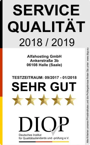 Sehr gut für Alfahosting aus Halle (Saale) Bild: Sehr gut für Alfahosting aus Halle (Saale)