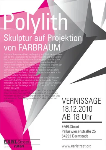 Bild: Vernissage Polylith – Skulptur auf Projektion von Farbraum, 18.12.2010, ab 18 Uhr