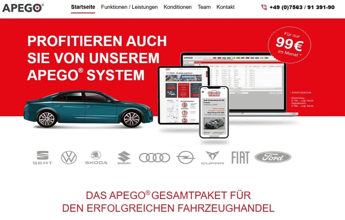 Das APEGO® Vertriebssystem ist eine cloudbasierte Komplettlösung für Autohändler. 