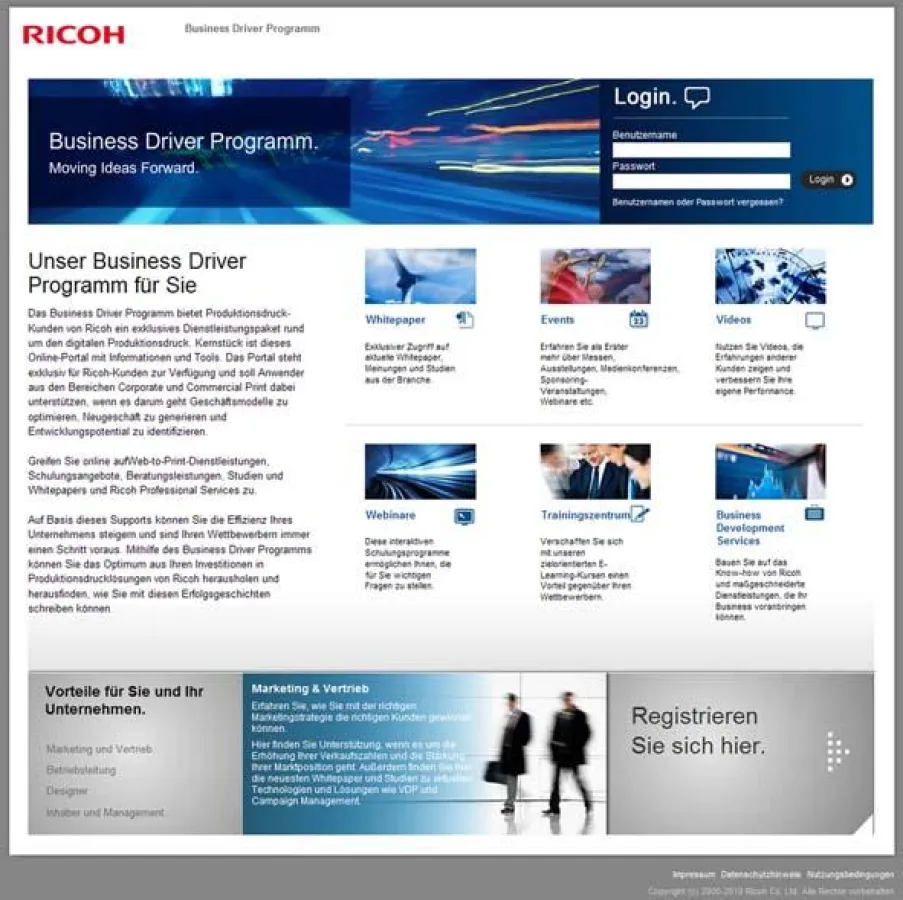 Seit dem 8. September ist das Portal des Business Driver Programm von Ricoh in Deutschland online.