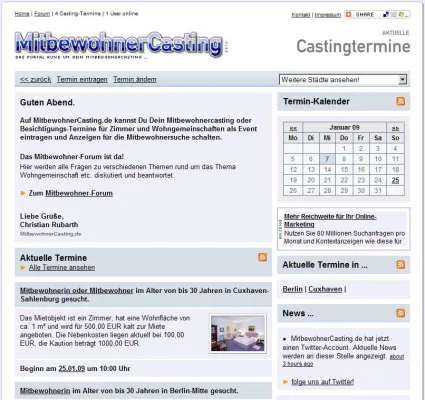 Bild: Schnell, einfach, online - Castingtermine für Mitbewohner und Untermieter