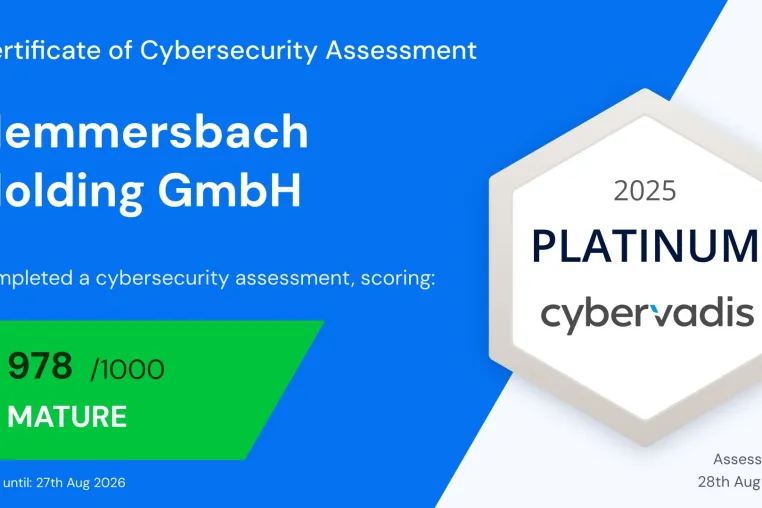 Bild: Hemmersbach ausgezeichnet mit CyberVadis-Platin-Medaille für herausragende Cybersicherheit