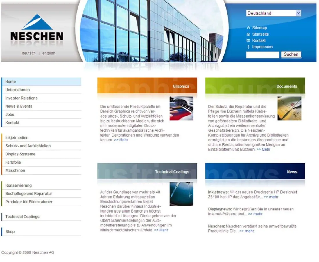 Der neue Internet-Auftritt der Neschen AG in Bückeburg (www.neschen.de)
