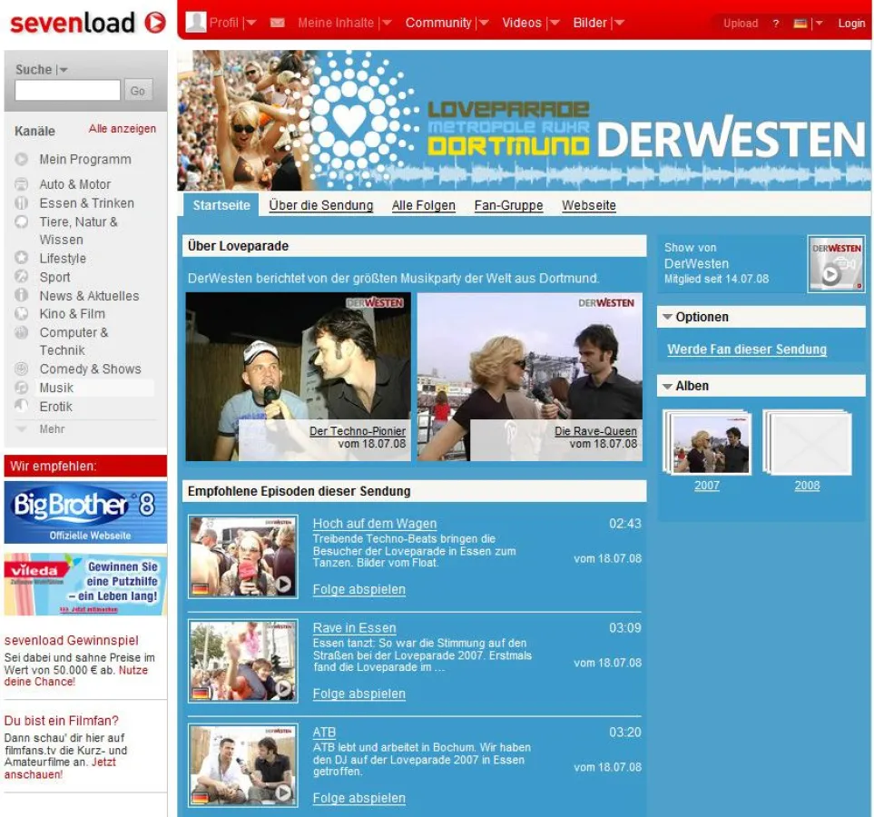 Loveparade 2008 im Videokanal bei sevenload
