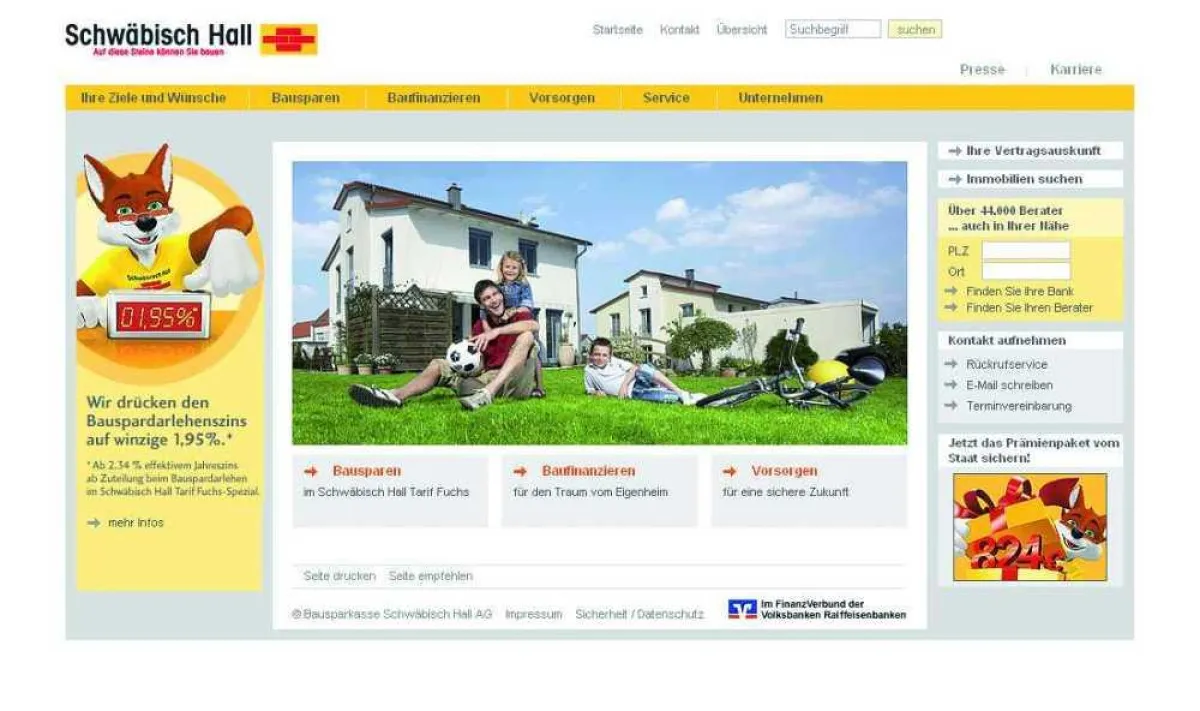 Weblication CMS powert Bausparkasse Schwäbisch Hall
