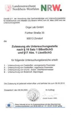 Bild: Orga Lab ist die erste zugelassene Untersuchungsstelle nach § 18 Satz 1 BBodSchG in Nordrhein-Westfalen