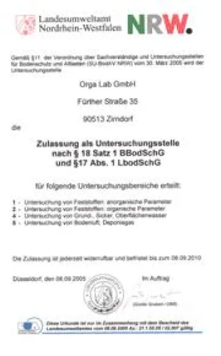 Bild: Orga Lab ist die erste zugelassene Untersuchungsstelle nach § 18 Satz 1 BBodSchG in Nordrhein-Westfalen
