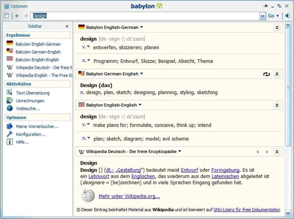 Nachschlagen per Mausklick: Das Suchergebnis steht sofort in einem Pop-up-Fenster zur Verfügung (Bild: Babylon)