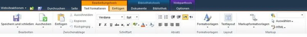 Die neue Ribbon-Leiste in SharePoint 2010 sorgt für eine einheitlich Bedienung