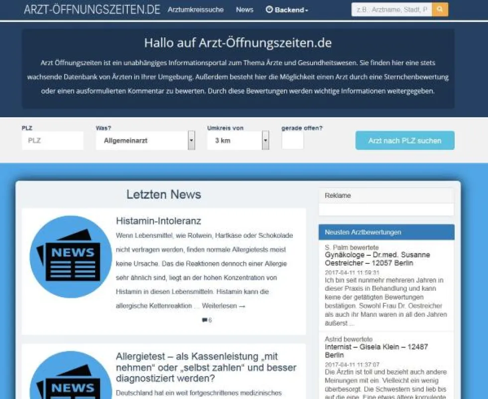 Arzt Öffnungszeiten im neuem Design