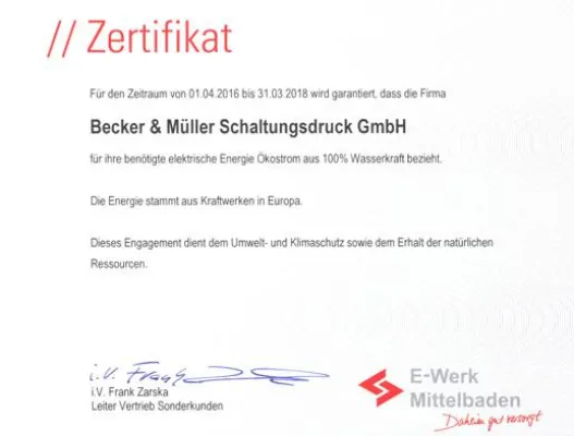 Bei Becker und Mueller Schaltungsdruck ist Umweltschutz Strategie und Chefsache Bild: Bei Becker und Mueller Schaltungsdruck ist Umweltschutz Strategie und Chefsache