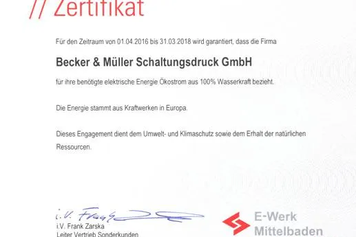 Bild: Bei Becker und Mueller Schaltungsdruck ist Umweltschutz Strategie und Chefsache