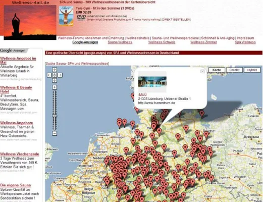 Bild: SPA- und Wellnessanlagen als Google-Map
