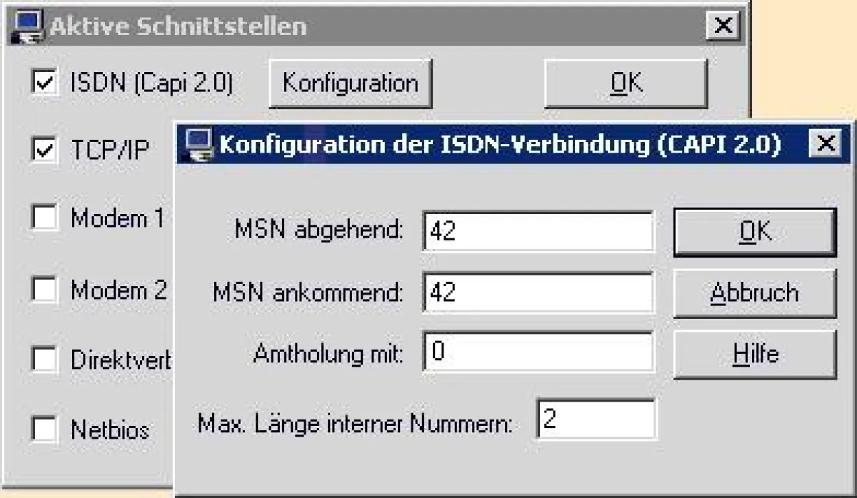 ISDN-Einstellungen bei WinTel