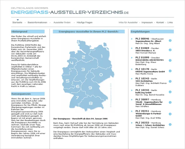 Bild: Energiepass Aussteller Verzeichnis - schnell und einfach Aussteller finden
