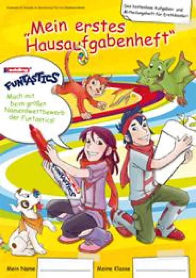 Titel des Hausaufgabenheftes mit den Funtastics von edding