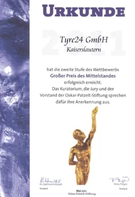 Bild: Tyre24 erreicht zweite Stufe beim „Großen Preis des Mittelstandes“