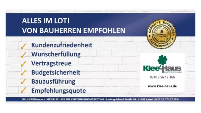 Bild: KLEE-HAUS BAUPARTNER GMBH setzt Qualitäts-Standard durch Permanent-Prüfung der Bauherren-Zufriedenheit