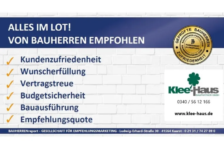 Bild: KLEE-HAUS BAUPARTNER GMBH setzt Qualitäts-Standard durch Permanent-Prüfung der Bauherren-Zufriedenheit