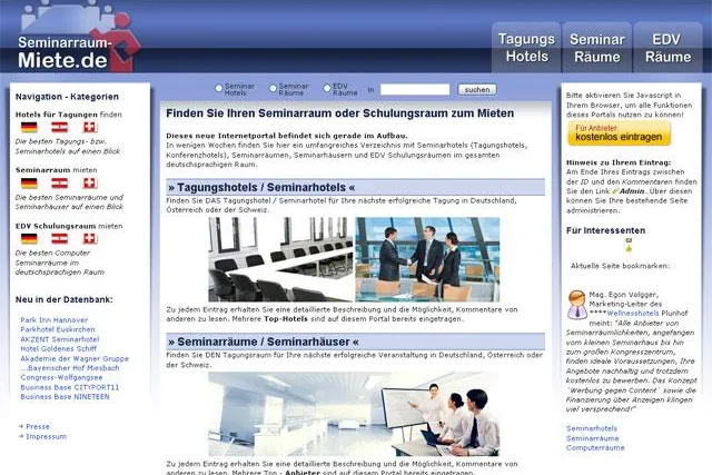 Eine frische Plattform für Seminarräume und Tagungshotels ist online Bild: Eine frische Plattform für Seminarräume und Tagungshotels ist online