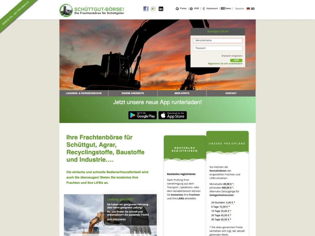 Webseite www.schuettgut-boerse.com (© Diversa Hambach GmbH)