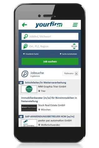 Neue Job-App von Yourfirm.de macht mobile Jobsuche noch bequemer Bild: Neue Job-App von Yourfirm.de macht mobile Jobsuche noch bequemer