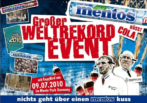 Mentos küsst Cola - Deutschlands größte Physikstunde mit Weltrekordversuch Bild: Mentos küsst Cola - Deutschlands größte Physikstunde mit Weltrekordversuch