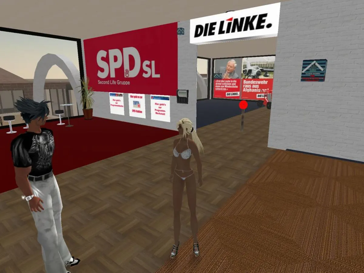 Das Berlin City Center in Second Life - SPD und Die Linke in direkter Nachbarschaft
