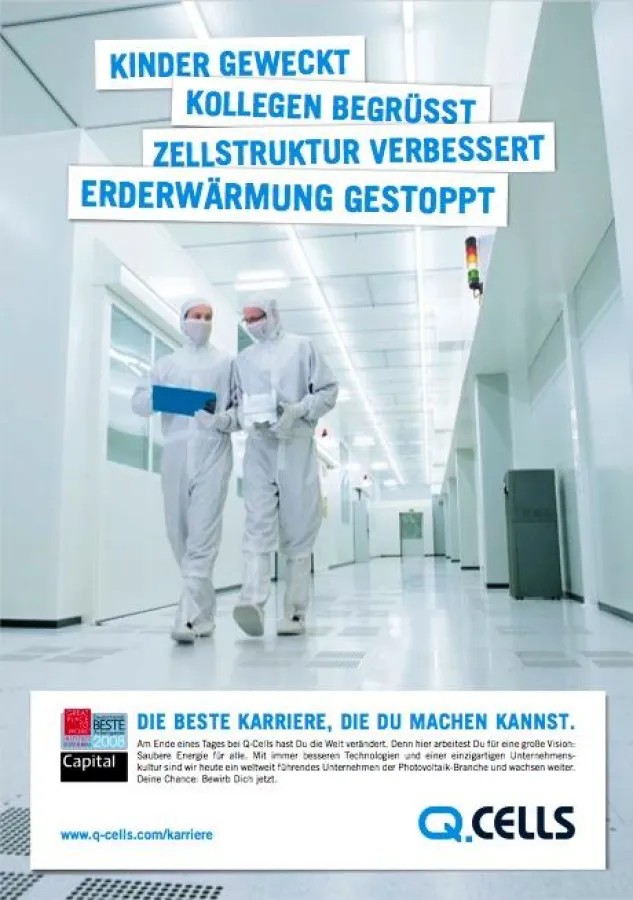 Aktuelle EMPLOYER BRANDING-Kampagne von Heymann Schnell für Q-Cells / Bild: Heymann Schnell