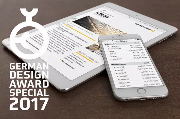 Bild: mediagami erhält Sonderauszeichnung des German Design Award 2017 für das Commerzbank ideas Online-Magazin