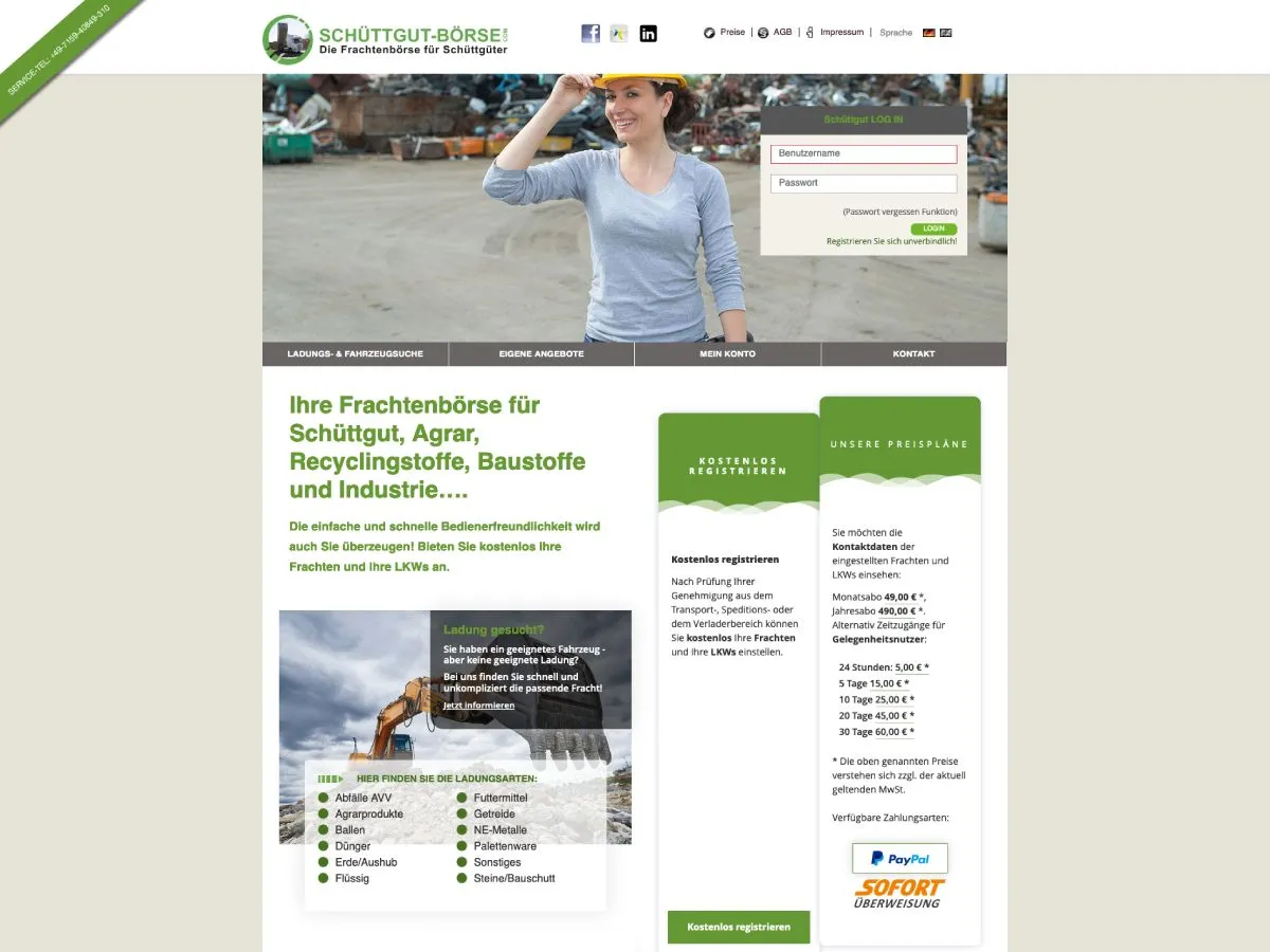 Webseite www.schuettgut-boerse.com (© Diversa Hambach GmbH)