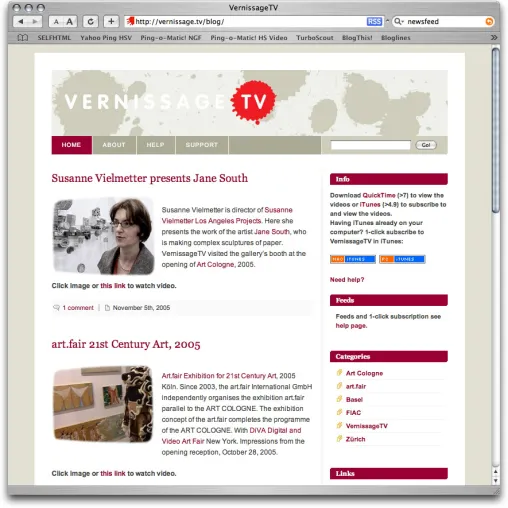 Vernissage TV: Ausstellungseröffnungen und Interviews auf dem iPod Bild: Vernissage TV: Ausstellungseröffnungen und Interviews auf dem iPod