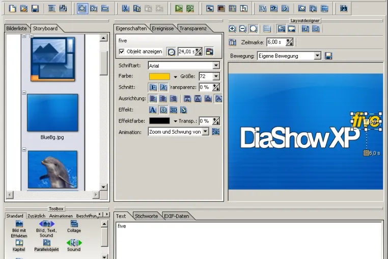 DiaShow XP five: Diashows für DVD-Player und PCs Bild: DiaShow XP five: Diashows für DVD-Player und PCs