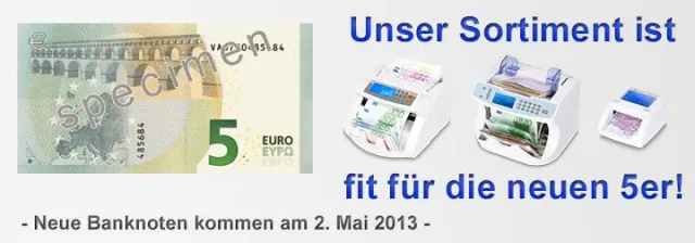 Bild: Die neuen Eurobanknoten; Banknotenzähler