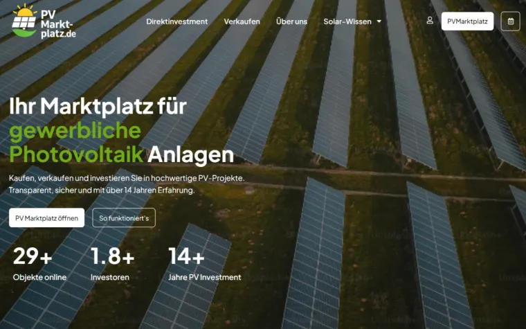 Bild: PVMarktplatz Relaunch: Transparenter Marktplatz für gewerbliche Photovoltaik-Investments