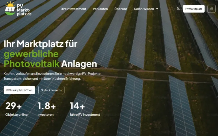 PVMarktplatz Relaunch: Transparenter Marktplatz für gewerbliche Photovoltaik-Investments Bild: PVMarktplatz Relaunch: Transparenter Marktplatz für gewerbliche Photovoltaik-Investments