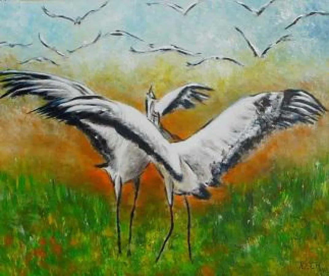 Kraniche, Acryl/Leinwand, 100x120 cm