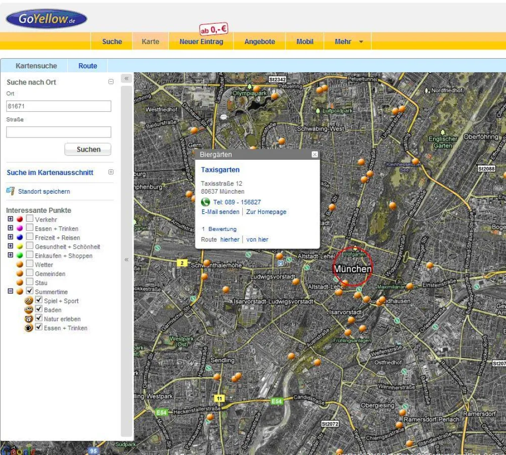 Kartenansicht GoYellow Sommerservice