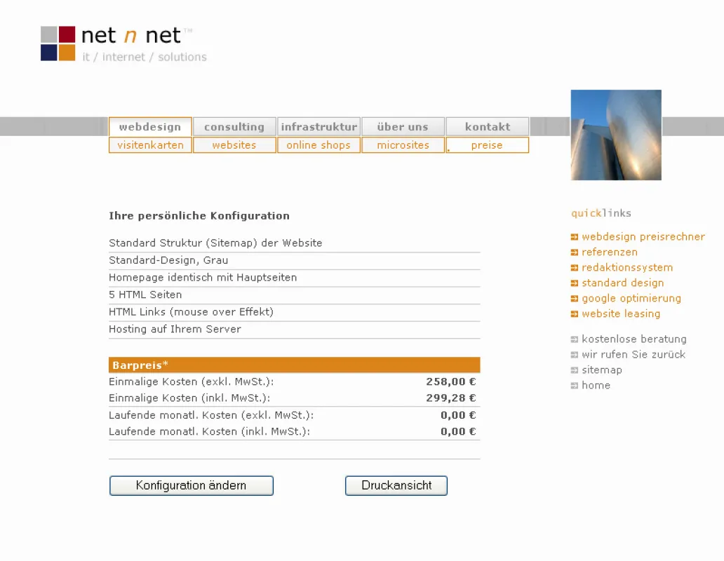 Der Website Preisrechner von net n net