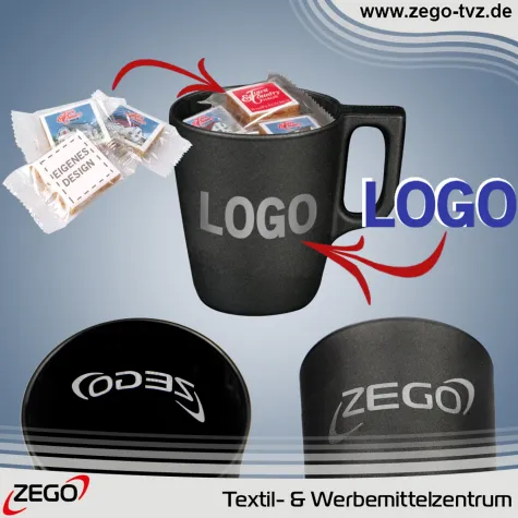 Individuell gelaserte Tassen inkl. bedruckbare "Logolini" Kekse Bild: Individuell gelaserte Tassen inkl. bedruckbare "Logolini" Kekse
