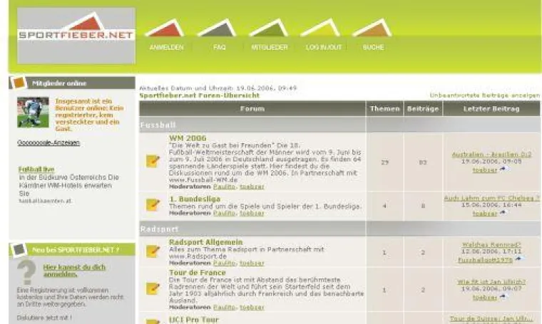 Bild: Pünktlich zur WM 2006- Sportfieber.net, das Forum für alle Sportbegeisterten geht an den Start