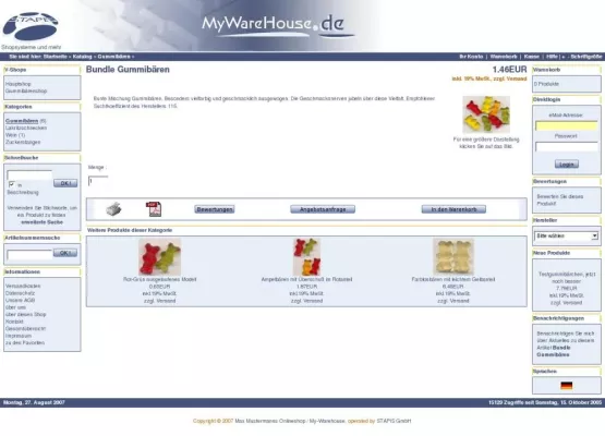 Bild: Die STAPIS GmbH präsentiert das Onlineshopsystem My-Warehouse in Version 1.2.9.