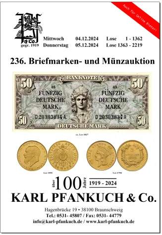 236. Pfankuch Auktion für Briefmarken, Münzen und Postgeschichte Bild: 236. Pfankuch Auktion für Briefmarken, Münzen und Postgeschichte