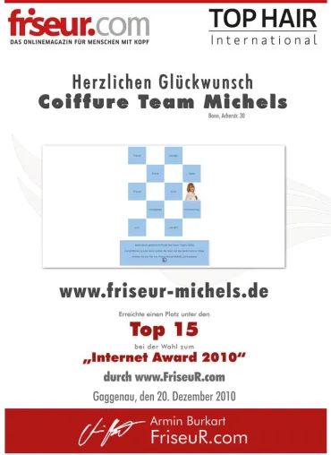 Auszeichnung für die Homepage von Friseur Marcel Michels aus Bonn Bild: Auszeichnung für die Homepage von Friseur Marcel Michels aus Bonn
