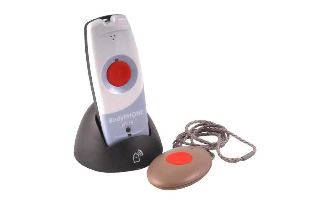 Das BodyPHONE plus mit Ladeschale & Handsender (Funkfinger)